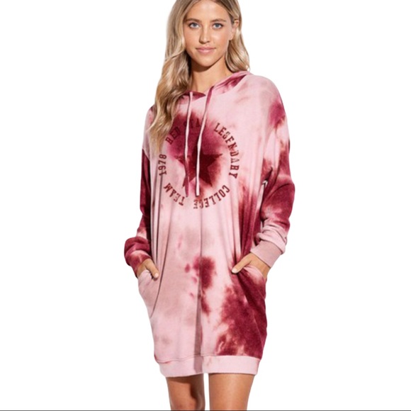 New! Tie-Dye Oversized Hoodie Tunic Dress - Picture 5 of 9